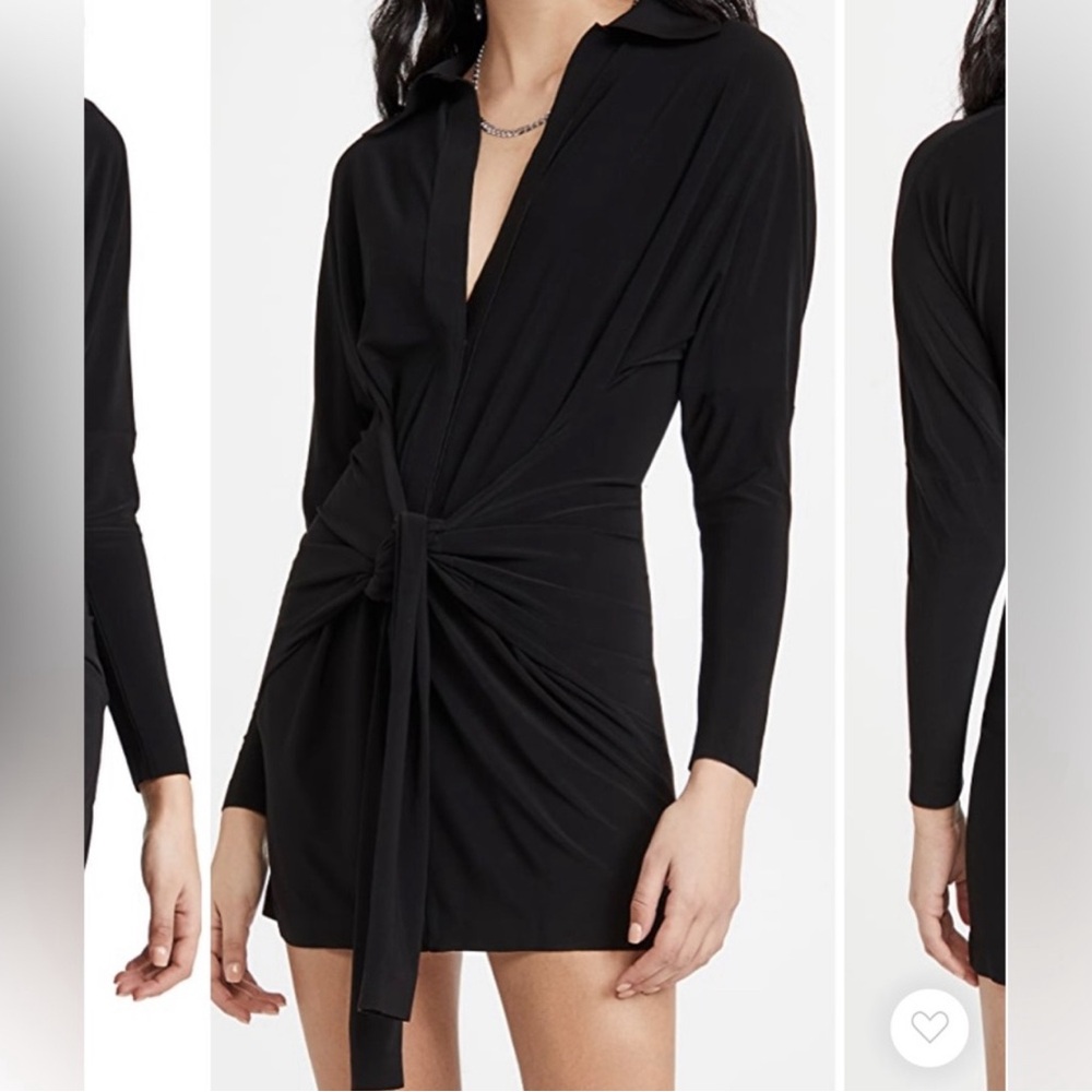 Norma Kamali Mini Tie Front Shirt Dress in Black Sz L